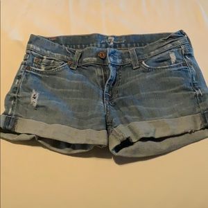 7 for all mankind cutoff blue jean shorts w/ seam